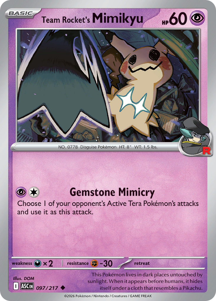 Team Rocket's Mimikyu 097/217 from Pokemon TCG Ascended Heroes