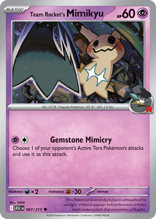 Team Rocket's Mimikyu 097/217 from Pokemon TCG Ascended Heroes
