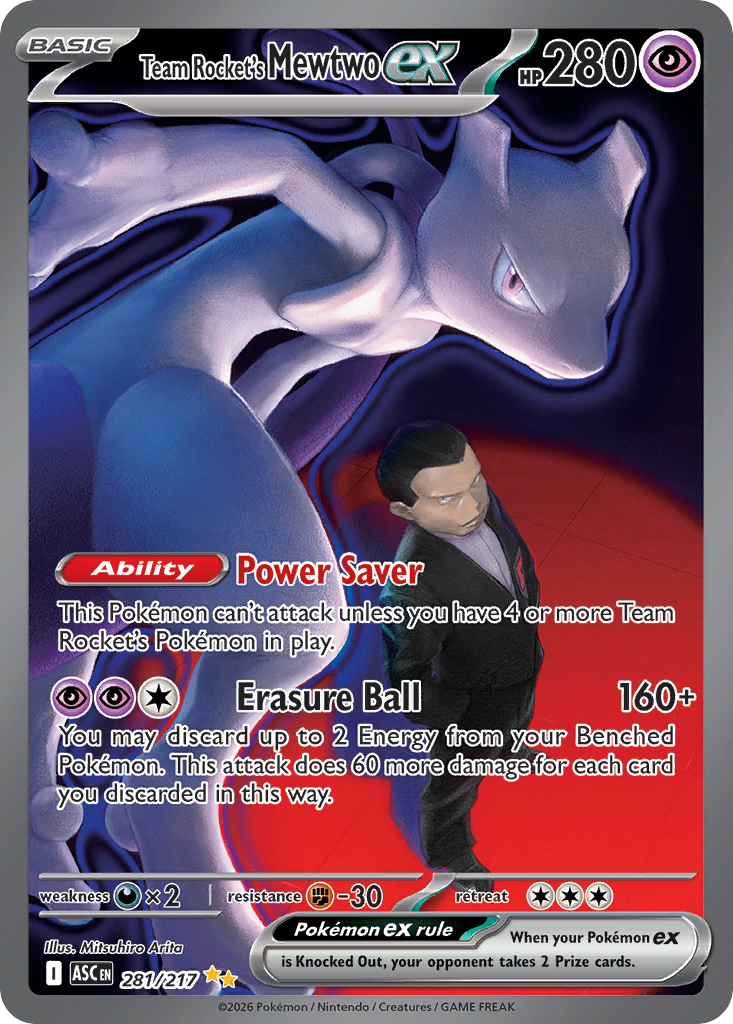 Team Rocket's Mewtwo ex 281/217 from Pokemon TCG Ascended Heroes