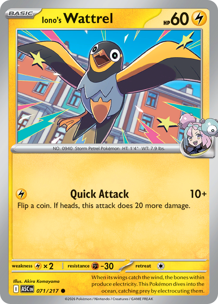 Iono's Wattrel 071/217 from Pokemon TCG Ascended Heroes