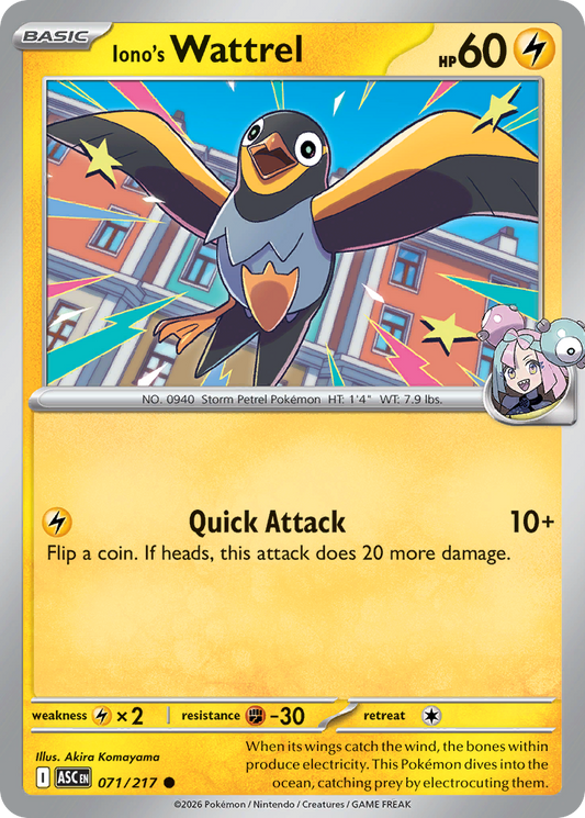Iono's Wattrel 071/217 from Pokemon TCG Ascended Heroes