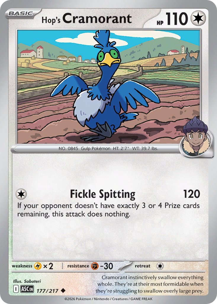 Hop's Cramorant 177/217 from Pokemon TCG Ascended Heroes