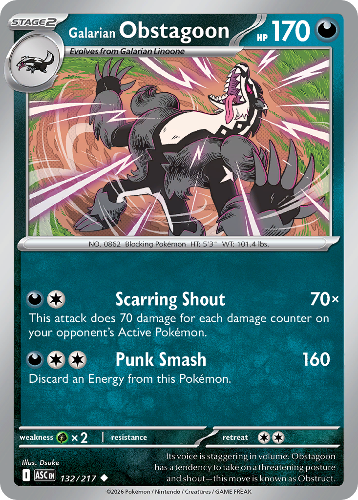 Galarian Obstagoon 132/217 from Pokemon TCG Ascended Heroes