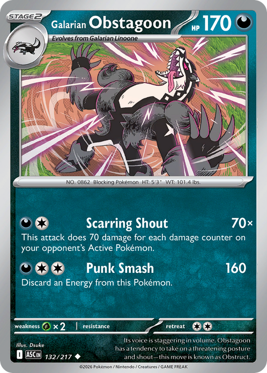 Galarian Obstagoon 132/217 from Pokemon TCG Ascended Heroes