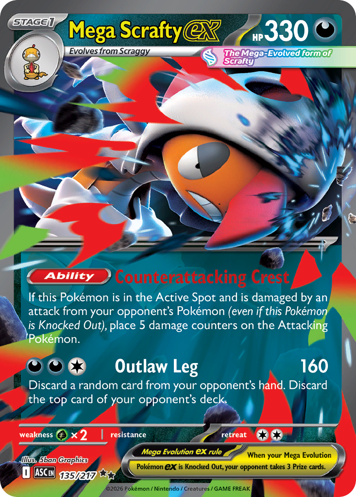 Mega Scrafty ex 135/217 from Pokemon TCG Ascended Heroes