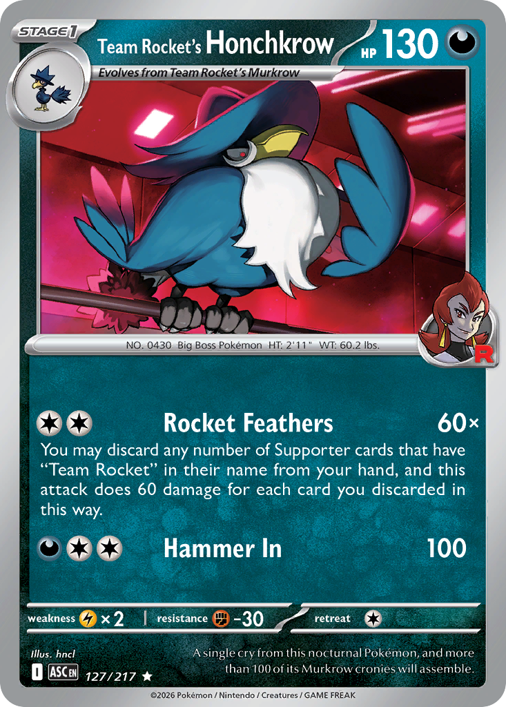 Team Rocket's Honchkrow 127/217 from Pokemon TCG Ascended Heroes
