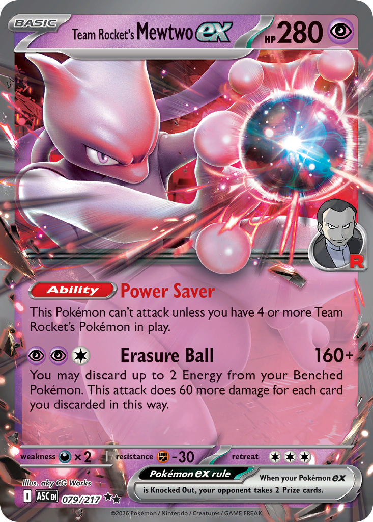 Team Rocket's Mewtwo ex 079/217 from Pokemon TCG Ascended Heroes