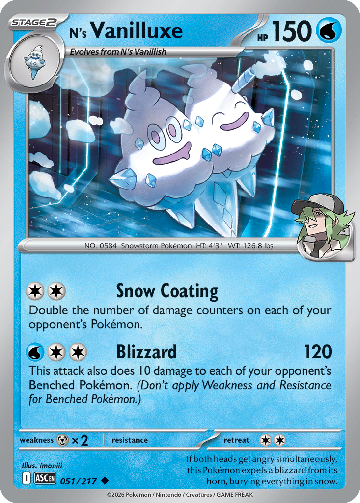 N's Vanilluxe 051/217 from Pokemon TCG Ascended Heroes