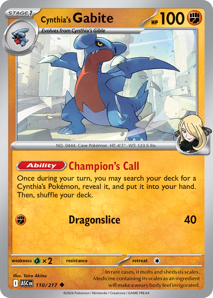 Cynthia's Gabite 110/217 from Pokemon TCG Ascended Heroes